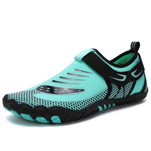 Twinice Unisex Badeschuhe Leicht Atmungsaktive rutschfeste Barfußschuhe mit Dicker Sohle Seeblau 45EU von Twinice