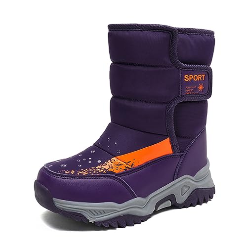 Twinice Winterstiefel für Mädchen Jungen Winterschuhe Warm Gefüttert Winterboots Outdoor rutschfeste Schneestiefel Kinder lila 32 EU von Twinice