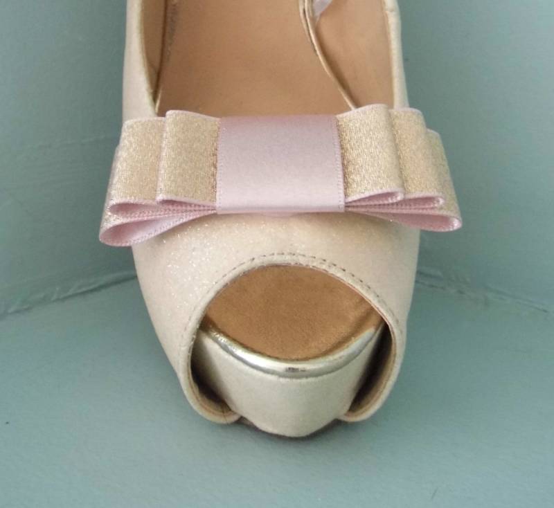 Schleifen Schuhclips Gold/Pink Doppelseitig Satin Glitzer von TwinkleToesShoeClips