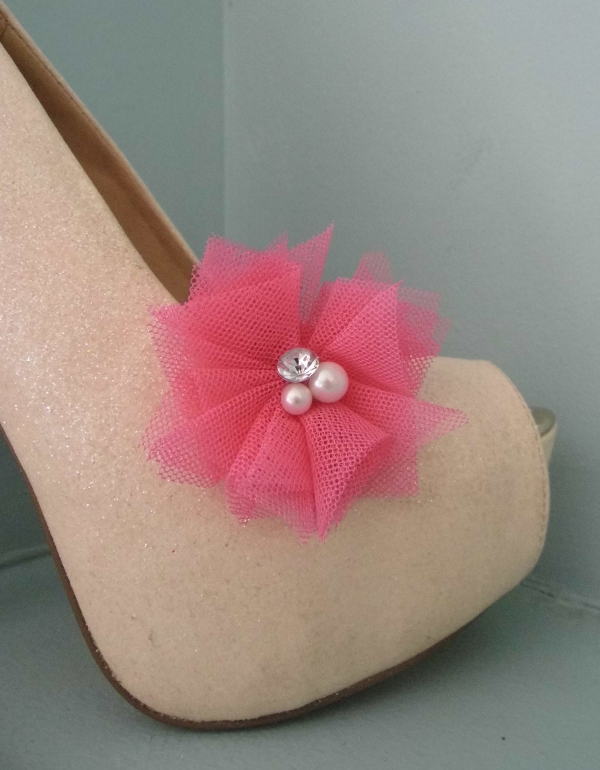 Schöne Deeree Cerise Pink Netted Schuhclips Mit Perle & Diamante Center Schöne Deeree Cerise Pink Netted Schuhclips Mit Perle & Diamante Center von TwinkleToesShoeClips