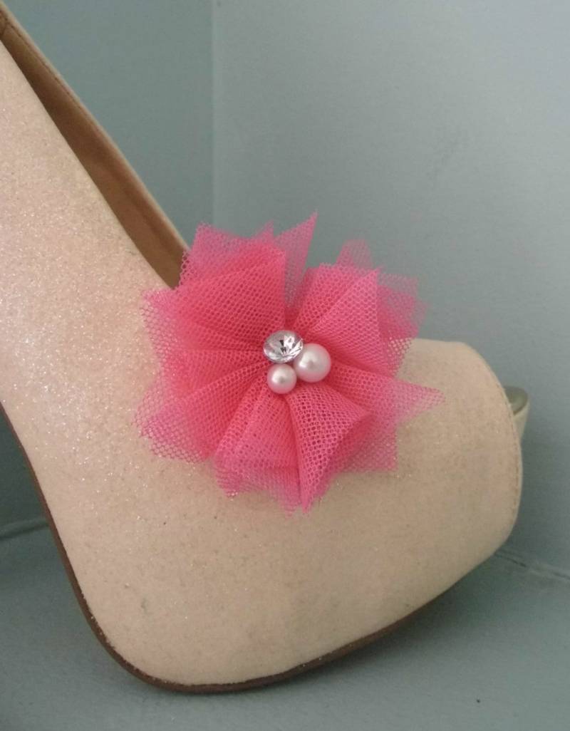 Schöne Deeree Cerise Pink Netted Schuhclips Mit Perle & Diamante Center von TwinkleToesShoeClips
