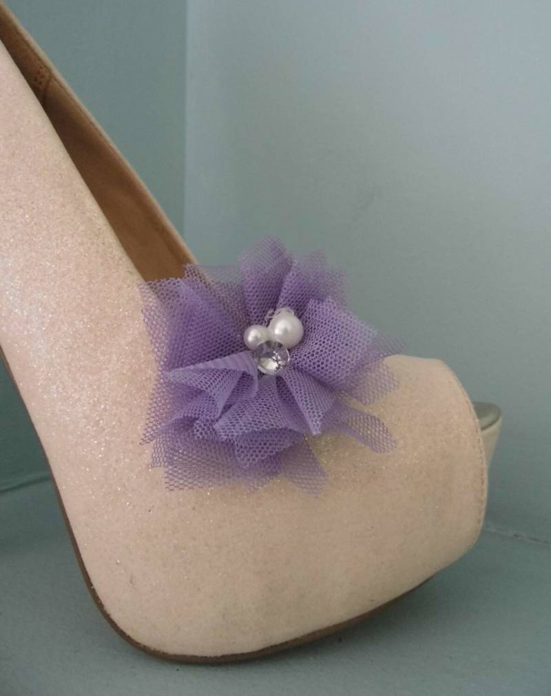Schöne Deeree Lilac Netted Schuhclips Mit Perle & Diamante Center von TwinkleToesShoeClips