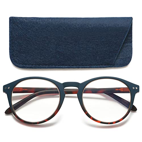 Twinkleyes Anti Blaulicht Lesebrille Hochwertig Federscharnier Herren Damen Retro Rund Brillen mit Blaulichtfilter +0 1.0 1.5 2.0 2.5 3.0 3.5 4.0(Blau, 1.5) von Twinkleyes