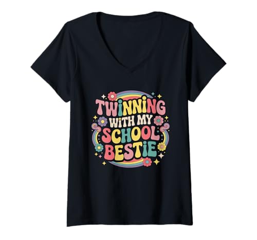 Damen Partnerschaft mit meiner besten Schulfreundin, süßer, passender Freund, Twin Day T-Shirt mit V-Ausschnitt Damen Partnerschaft mit meiner besten Schulfreundin, süßer, passender Freund, Twin Day T-Shirt mit V-Ausschnitt von Twinning with my School Bestie Friends Apparel