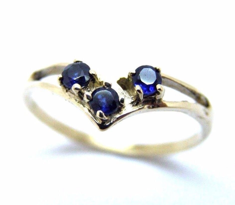 14K Gelbgold Damen Drei Saphir Blau Cz von TwinsjewelryShop