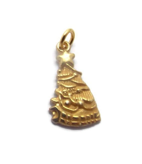 14K Gelbgold Weihnachtsbaum Anhänger von TwinsjewelryShop