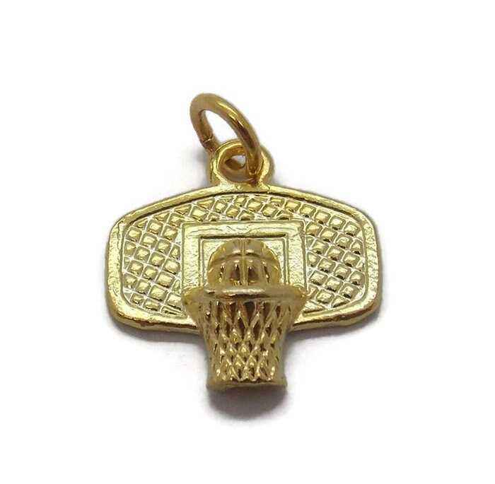 Basketball Hoop Charm Anhänger 14K Gelbgold von TwinsjewelryShop