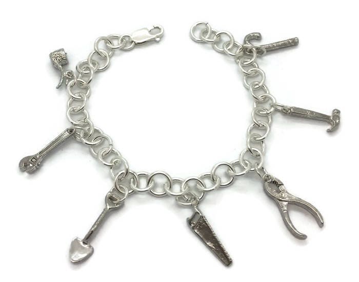 Bettelarmband Mit 7 Werkzeugen Charms Handgemacht .925 Sterling Silber von TwinsjewelryShop