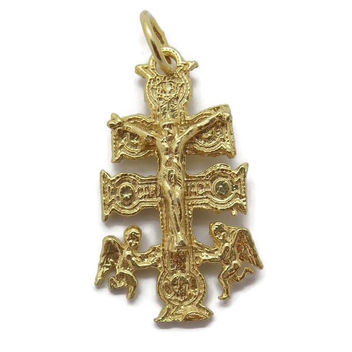 Caravaca Kreuz Charm Anhänger14K Gelbgold von TwinsjewelryShop