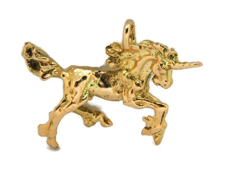 Einhorn Anhänger 14K Gelbgold von TwinsjewelryShop