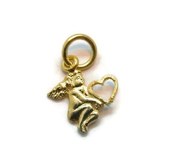 Engel Mit Herz Anhänger Charm 585Er Gelbgold von TwinsjewelryShop