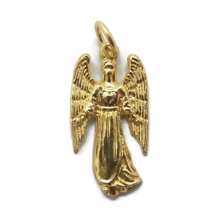 Erzengel Chamuel 14K Gelbgold Anhänger Charm von TwinsjewelryShop