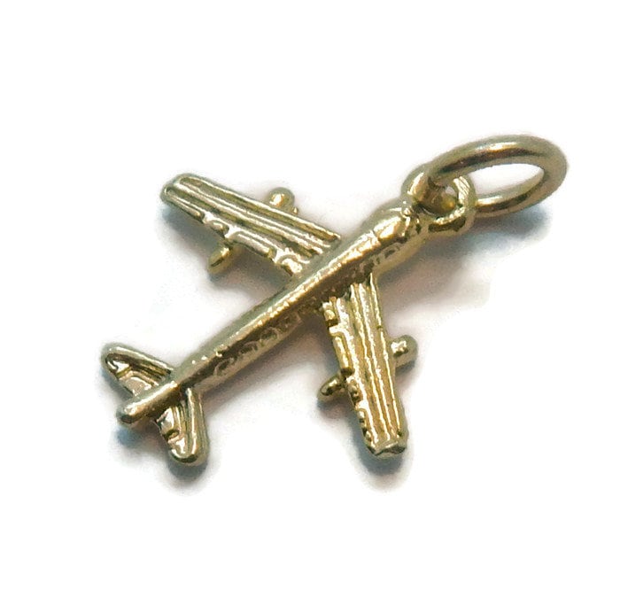 Flugzeug Anhänger Charm 585Er Gelbgold von TwinsjewelryShop
