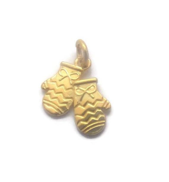 Handschuhe Weihnachtsanhänger Charm 14K Gelbgold von TwinsjewelryShop