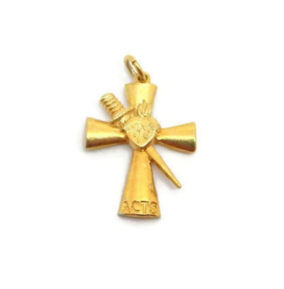 Herz Und Dolch Kreuz Charm Anhänger Gelbgold von TwinsjewelryShop