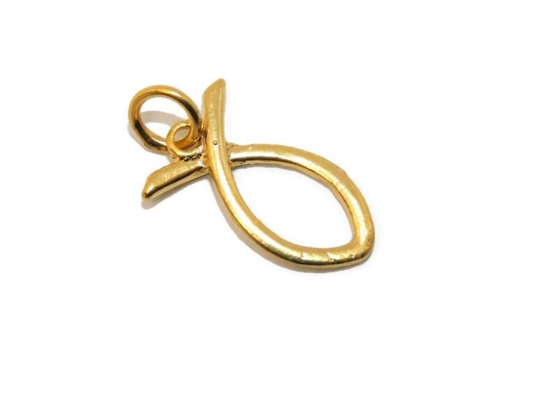 Ichthus Fisch Charm Anhänger 585Er Gelbgold von TwinsjewelryShop