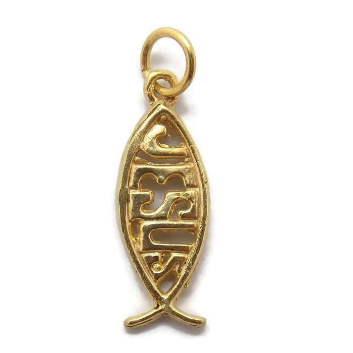 Jesus Christian Fisch Anhänger Charme. 14K Gelbgold von TwinsjewelryShop