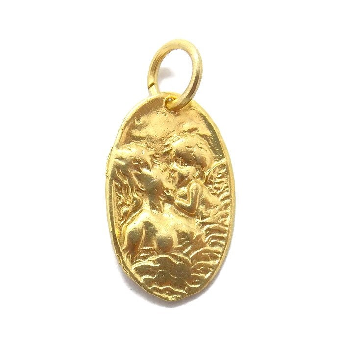 Medaille Der Engel Anhänger Charm 14K Gelbgold Medaille Der Engel Anhänger Charm 14K Gelbgold von TwinsjewelryShop