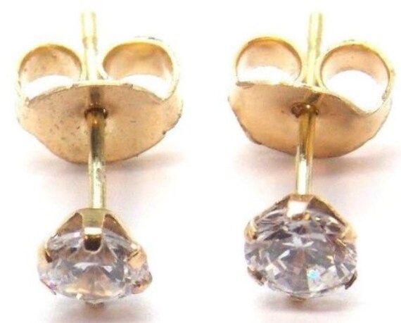 Ohrringe 4 Mm.with Butterfly Backings Cz Stud 14K Gelbgold Ohrringe 4 Mm.with Butterfly Backings Cz Stud 14K Gelbgold von TwinsjewelryShop