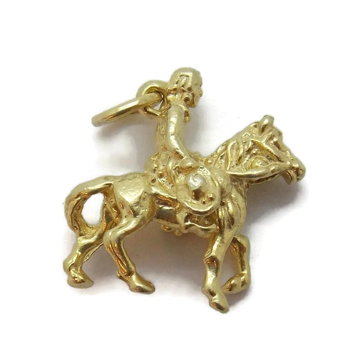 Pferd Und Cowboy Anhänger Charme 14K Gelbgold von TwinsjewelryShop