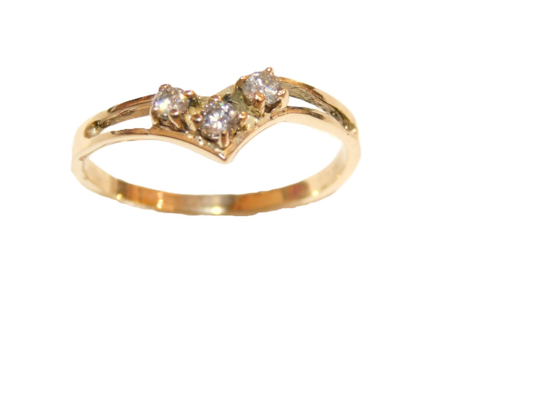 Ring Damen Drei 14K Gelbgold Diamant Mit Karat Gesamtgewicht Von 0, 12 Punkten von TwinsjewelryShop