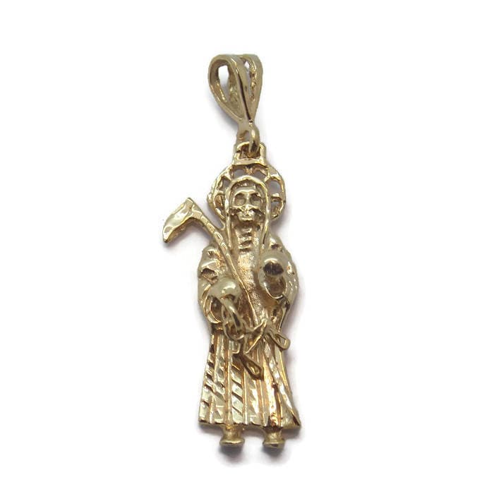 Santa Muerte Heiliger Tod Sensenmann 14K Gelbgold Anhänger Santa Muerte Heiliger Tod Sensenmann 14K Gelbgold Anhänger von TwinsjewelryShop