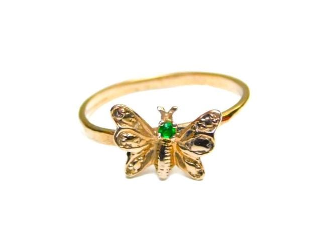 Schmetterling Damenring Mit Grünem Stein 14K Gelbgold von TwinsjewelryShop