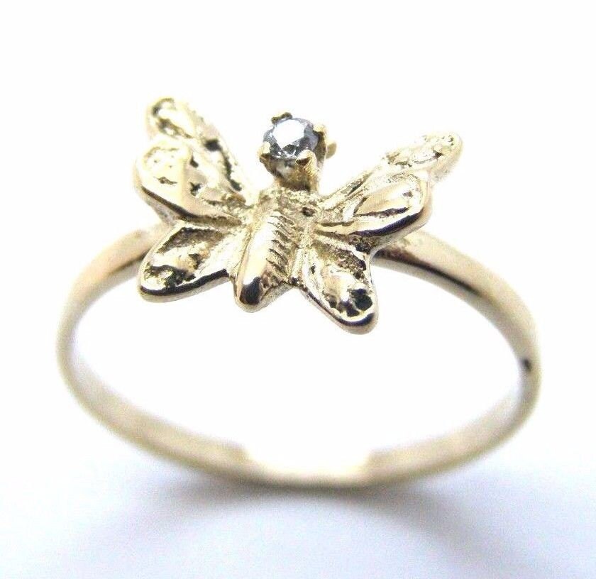 Schmetterling Ring Mit Karat Gesamtgewicht Von 0, 03 Punkt Diamant 14K Gelbgold von TwinsjewelryShop