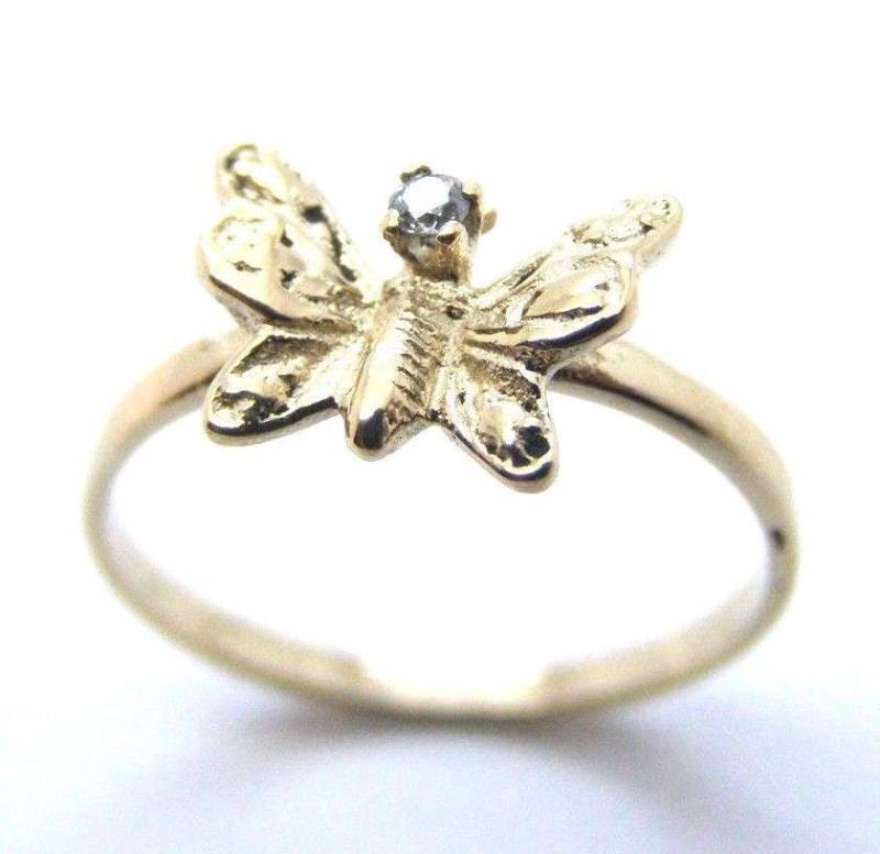 Schmetterling Ring Mit Karat Gesamtgewicht Von 0, 03 Punkt Diamant 14K Gelbgold von TwinsjewelryShop