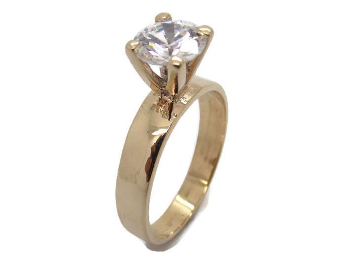 Solitärring Mit Klarem Cz-stein 14K Gelbgold Solitärring Mit Klarem Cz-stein 14K Gelbgold von TwinsjewelryShop