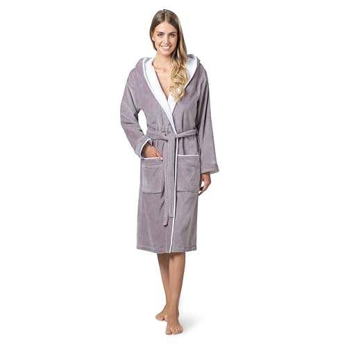 Twinzen Bademantel Damen Frottee-Velours mit Kapuze - Baumwollsamt - Bademantel Damen 100% Baumwolle Velours Bademantel Damen Flauschig OekoTex Extra weich Größe XL von Twinzen