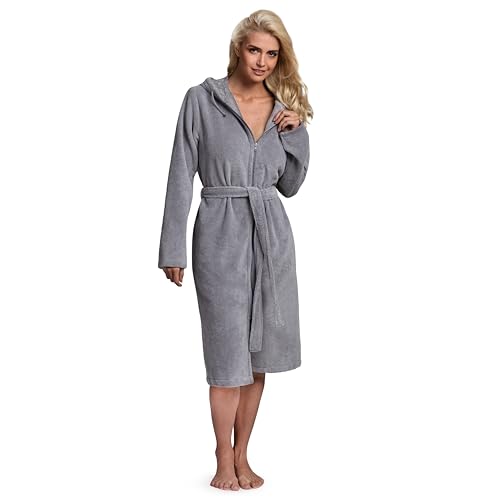 Twinzen Bademantel Damen Reißverschluss Kapuze - Bademantel Damen flauschig aus superweicher Öko-Tex Baumwolle Grau - Größe L Twinzen Bademantel Damen Reißverschluss Kapuze - Bademantel Damen flauschig aus superweicher Öko-Tex Baumwolle Grau - Größe L von Twinzen