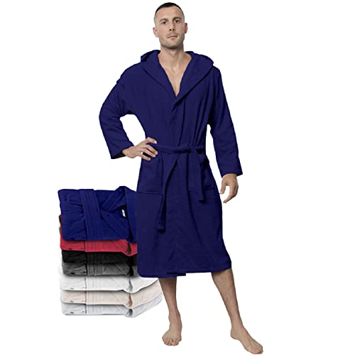 Twinzen Bademantel Herren - 3XL - DarkBlau - 100% Baumwolle (350g/m²) Oeko-TEX® Zertifiziert - Bademantel mit Kapuze, 2 Taschen, Gürtel von Twinzen