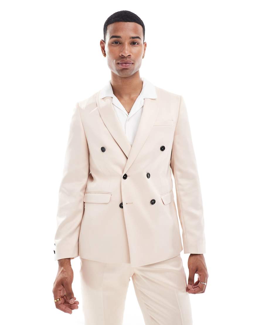 Twisted Tailor - Schmal geschnittene zweireihige Anzugjacke in Champagner-Rosa Twisted Tailor - Schmal geschnittene zweireihige Anzugjacke in Champagner-Rosa von Twisted Tailor