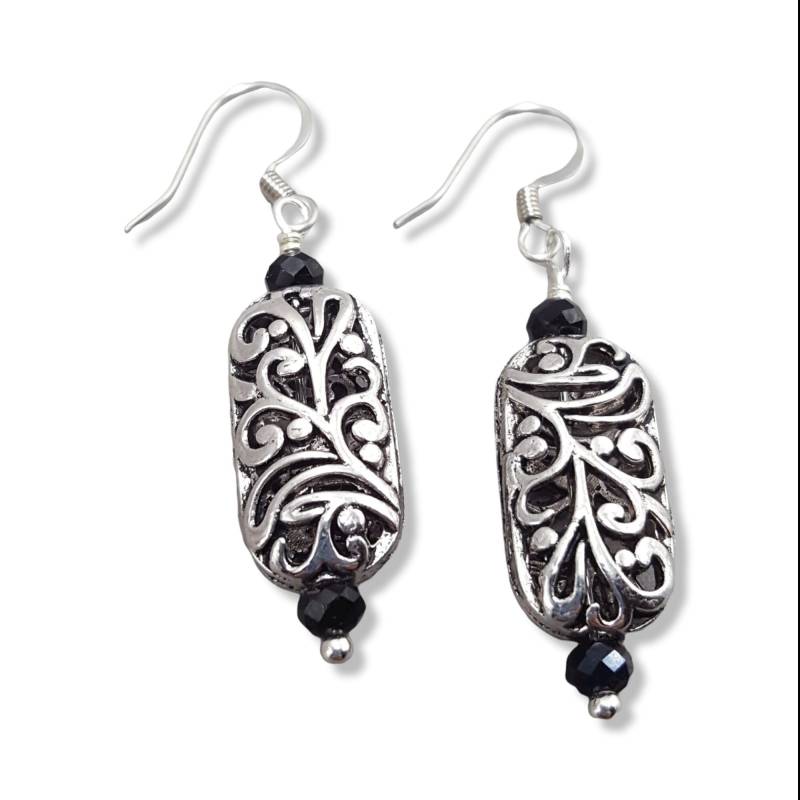 Rechteckige Filigrane Und Schwarze Kristall Ohrringe - Dp75 von TwistedCsJewelry