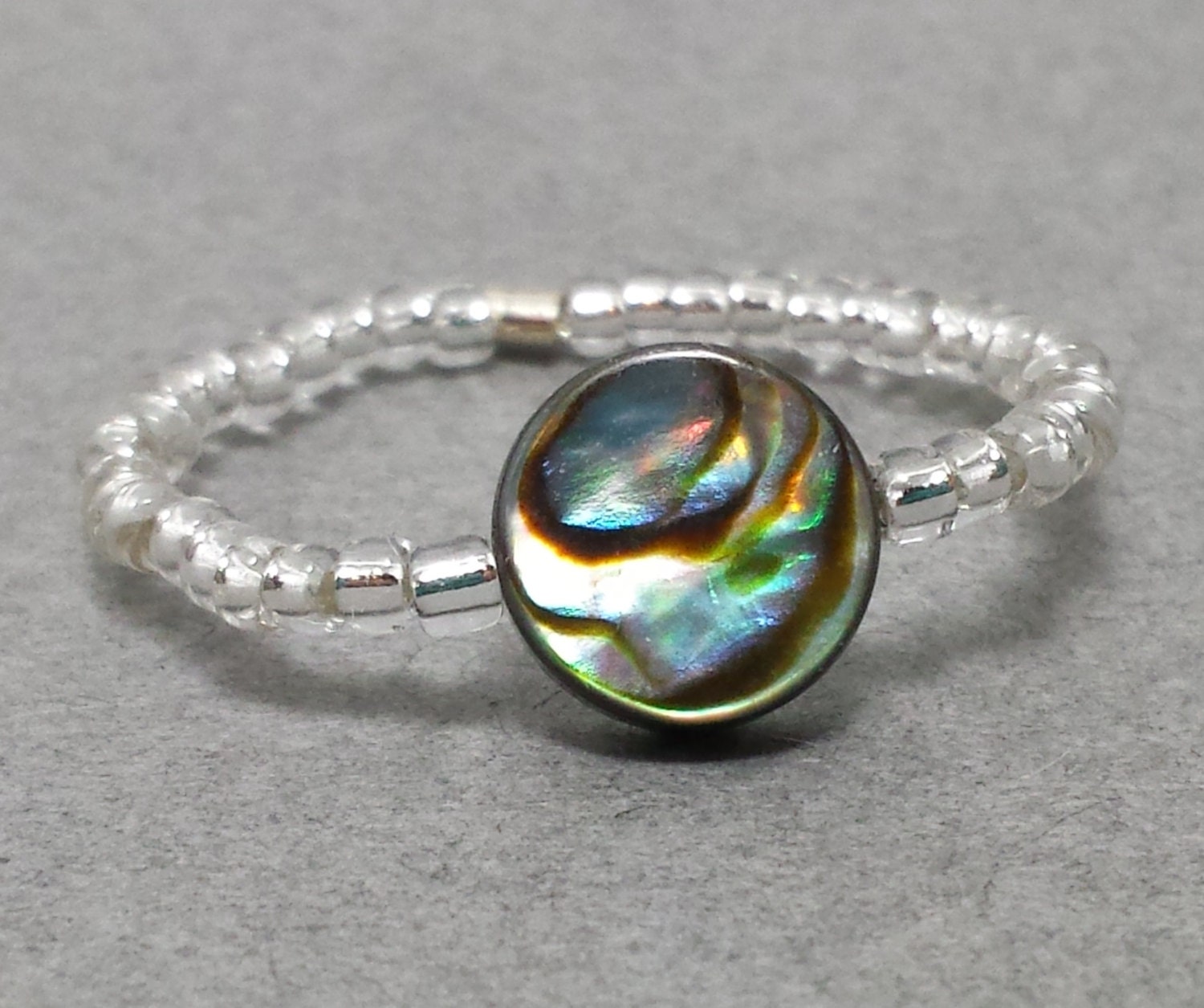 Silber Abalone Runder Stretch Ring von TwistedCsJewelry
