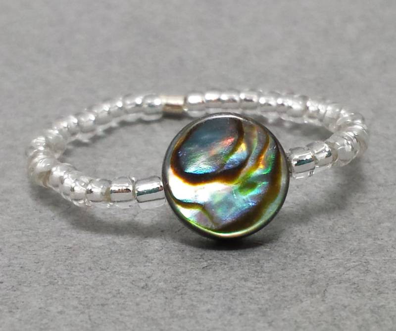 Silber Abalone Runder Stretch Ring von TwistedCsJewelry