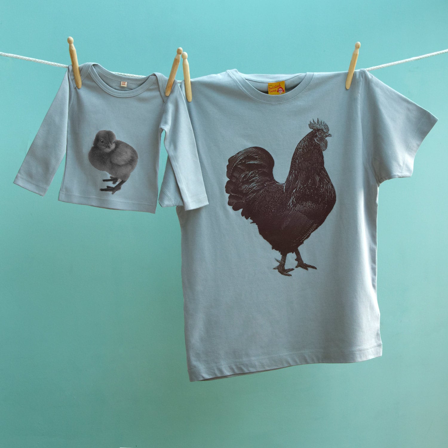 Vater Tochter/Sohn Hahn Und Küken T-Shirt Set in Grau von TwistedTweeLtd