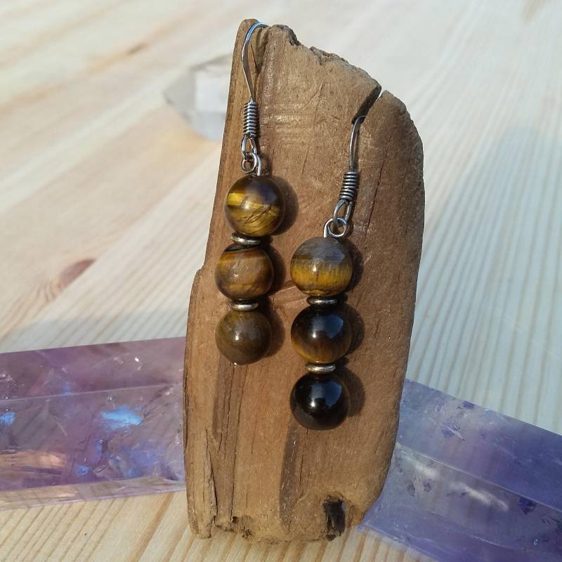 Tiger Eye Perlenohrringe Baumeln Ohrringe Stahl Tiger Eye Perlenohrringe Baumeln Ohrringe Stahl von TwistedbyJay