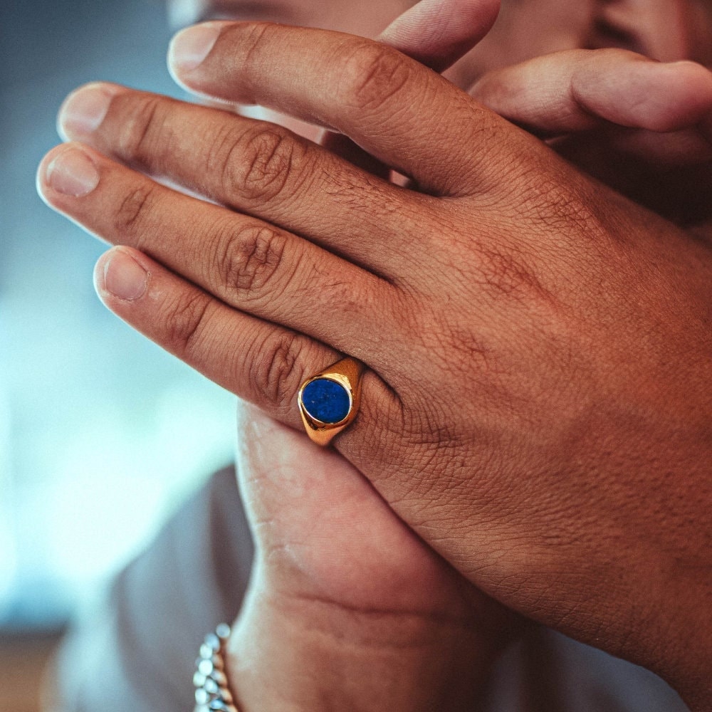 18K Gold Siegelring Herren, Lapis Lazuli Herren Pinky Ring, Edelstein Siegelring, Goldringe Für - Herrenringe Herrenschmuck Geschenke Uk von Twistedpendant