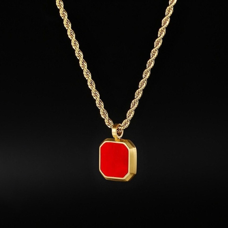 Herren Halskette, Roter Onyx Stein Anhänger, 18K Gold Halskette Für Herren, Edelstein Anhänger Goldkette - Herrenschmuck Mit Twistedpendant von Twistedpendant