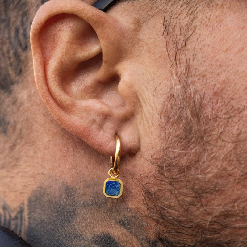 Herren Ohrringe - 18K Gold Hoop Mit Blauem Lapis Lazuli Edelstein, Baumeln Ohrringe, Kleine Für Schmuck von Twistedpendant