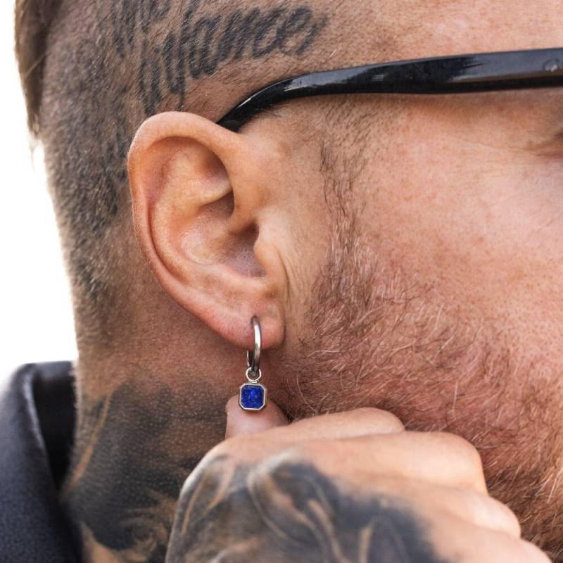 Lapis Lazuli Baumeln Ohrringe - Herren Blau & Silber Ohrring Hoop Mit Edelstein von Twistedpendant