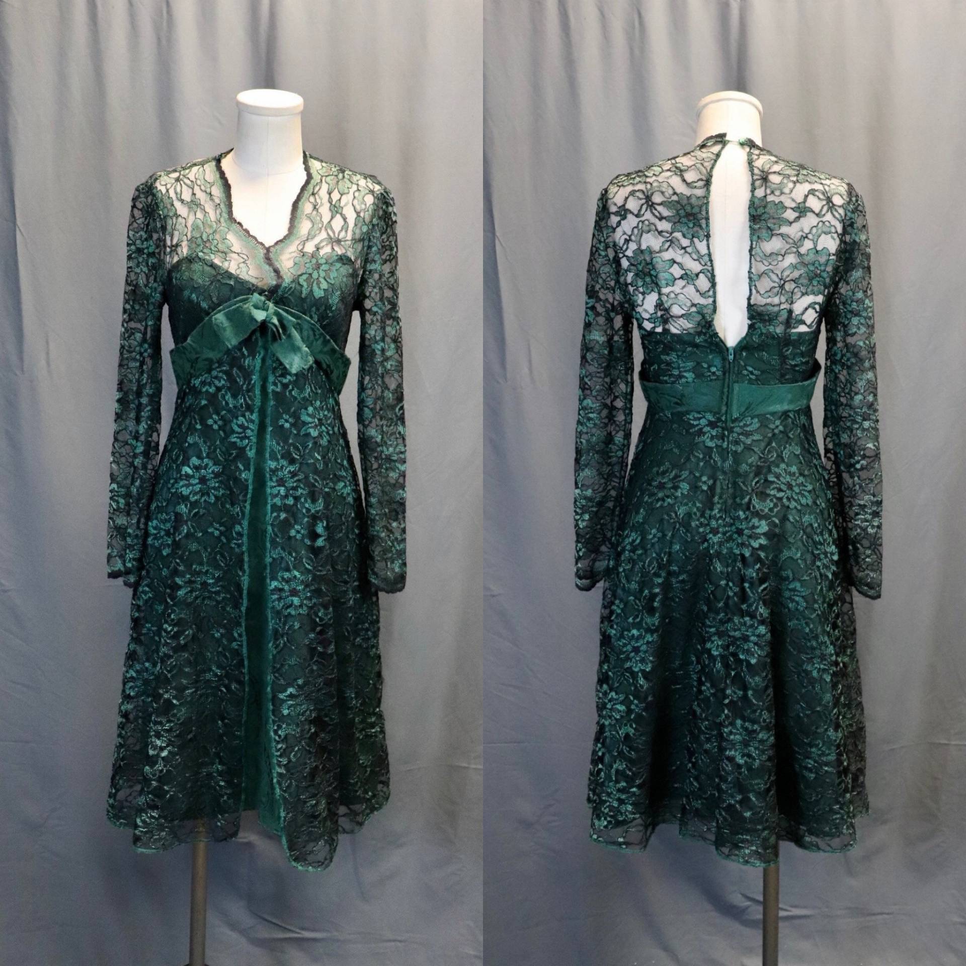 Vintage 1960S Mini Babydoll Kleid, Smaragdgrünes Florales Brokat Und Spitze, Größe Xs // Small Mod Grunge Gothic von TwitchyLaMarr