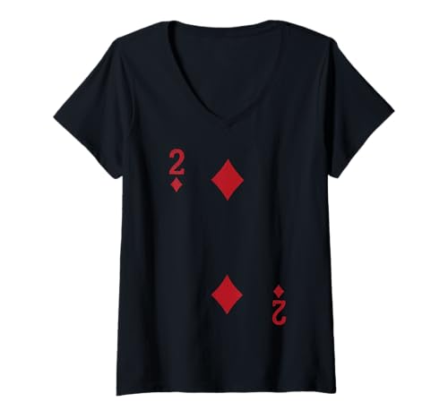 Damen Poker-Vegas-Kostüm mit Zwei Diamantkarten T-Shirt mit V-Ausschnitt von Two Cards Outfit