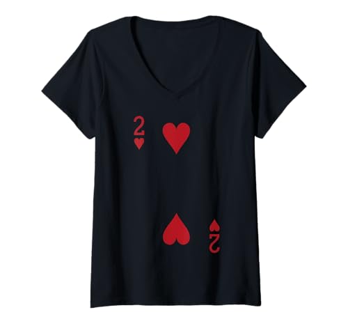 Damen Zwei Herzkarten Poker Vegas Kostüm T-Shirt mit V-Ausschnitt Damen Zwei Herzkarten Poker Vegas Kostüm T-Shirt mit V-Ausschnitt von Two Cards Outfit