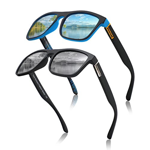 Two Horizons Sonnenbrille Herren Polarisiert | 2er Set Polarisierte Sonnenbrille | 100% UV-Schutz | Retro-Design | Ideal für Outdoor-Aktivitäten | Mit Etui und Mikrofaser-Beutel | Sonnenbrille Damen von Two Horizons