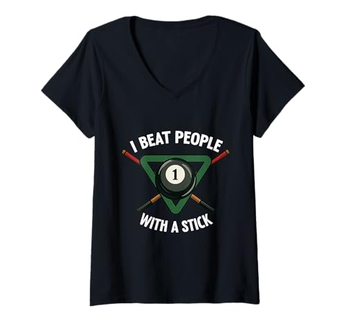 Damen Beat People With a Stick Funny Billard Player T-Shirt mit V-Ausschnitt Damen Beat People With a Stick Funny Billard Player T-Shirt mit V-Ausschnitt von Two Suns