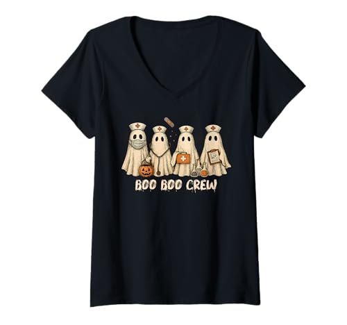 Damen Boo Crew Krankenschwester Geist Halloween Team Set T-Shirt mit V-Ausschnitt von Two Suns