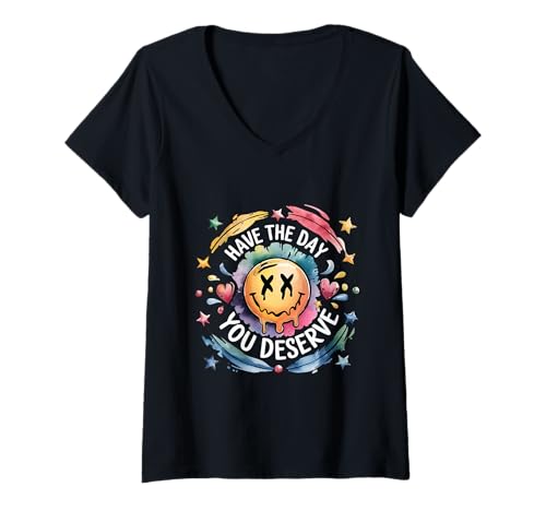 Damen Hab einen Tag verdient T-Shirt mit V-Ausschnitt von Two Suns